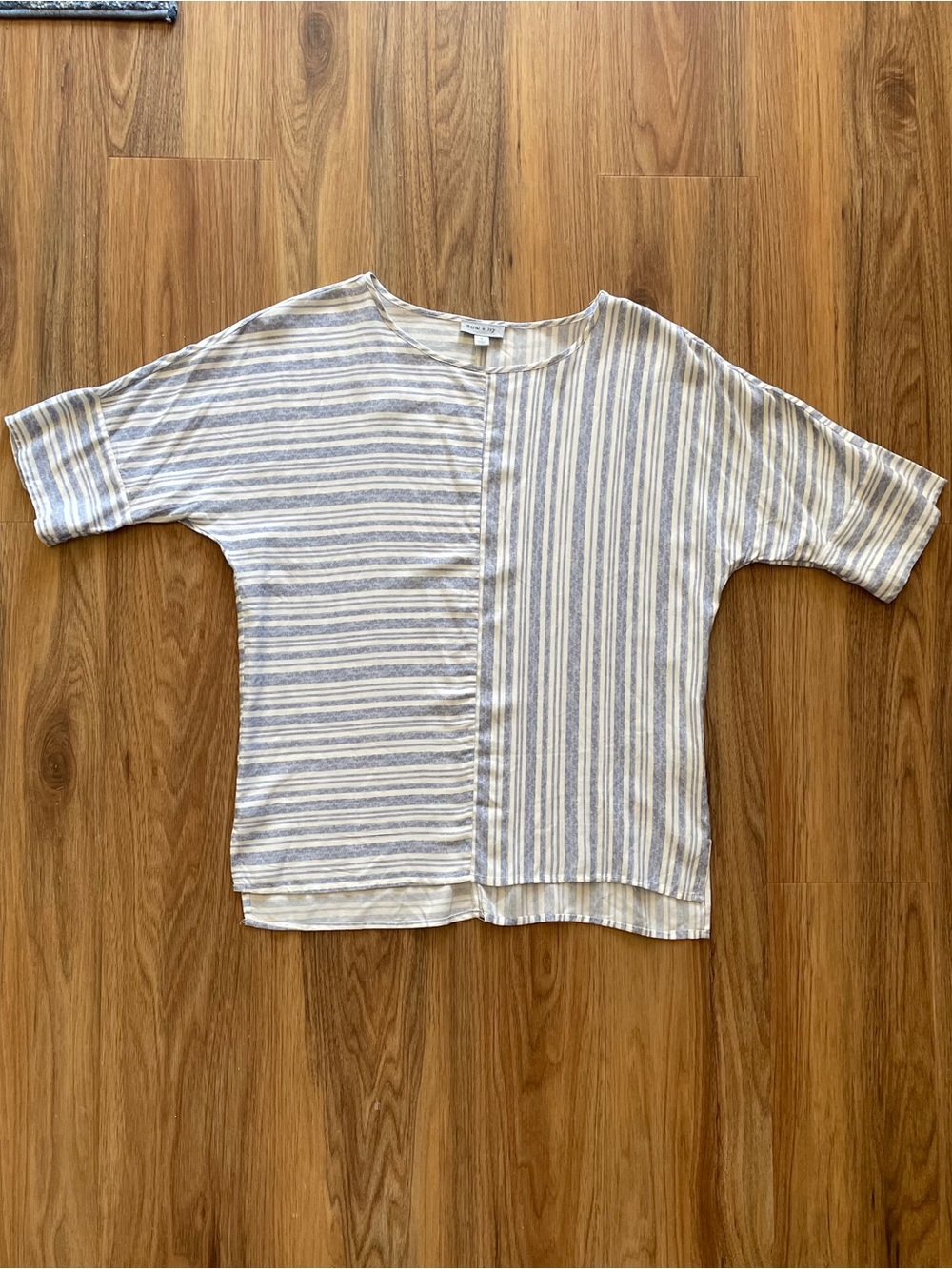 Relaxed Stripe Mixed-Panel Tunic Top in Blue and White
